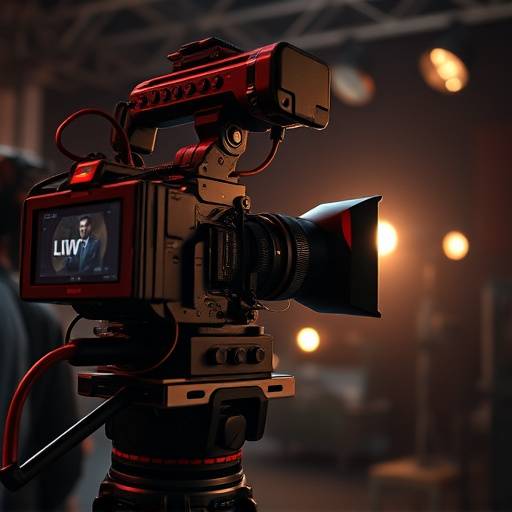 Imagen de una cámara de cine profesional durante una filmación.